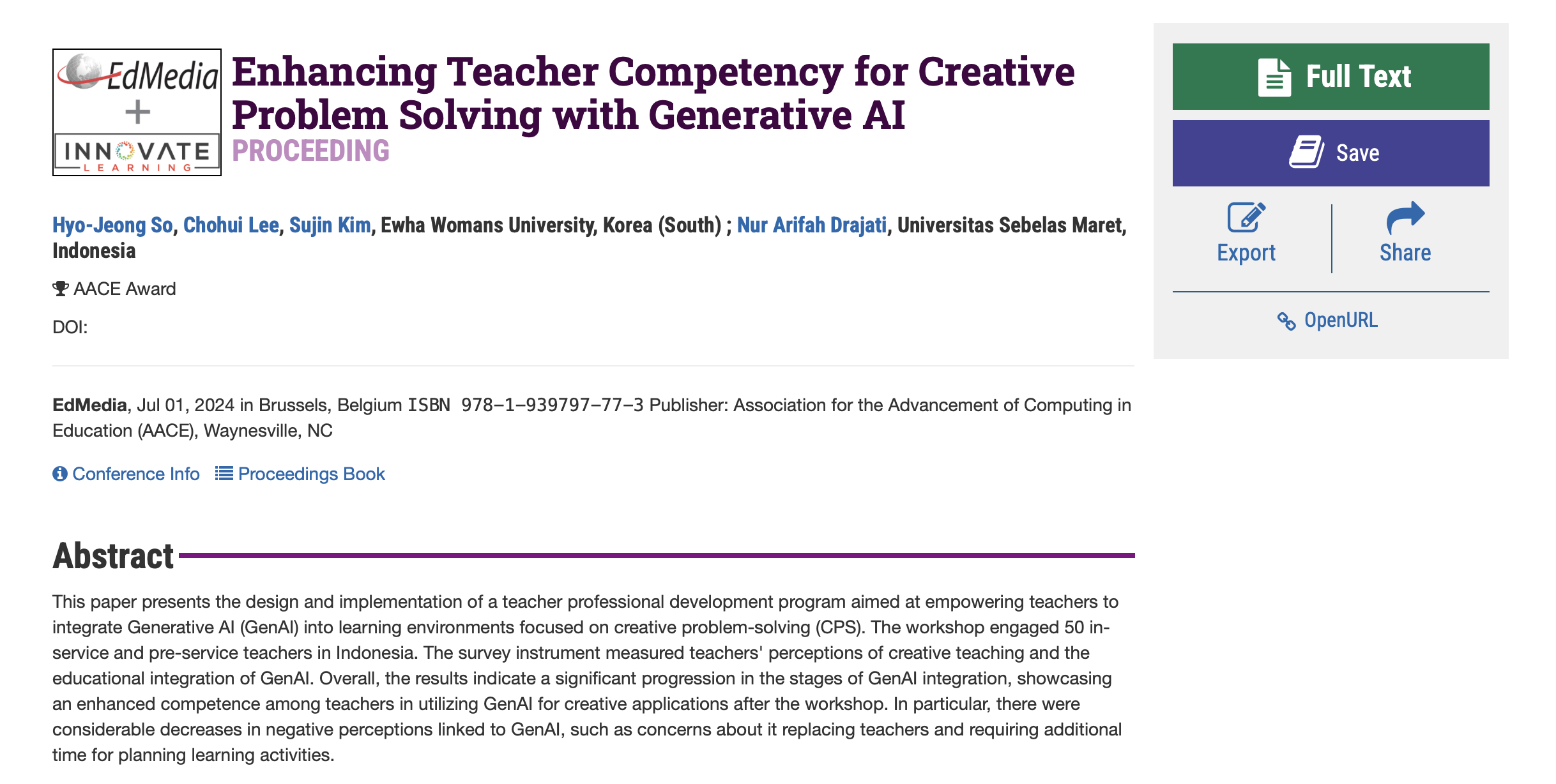 Enhancing teacher competency for creative problem solving with generative AI